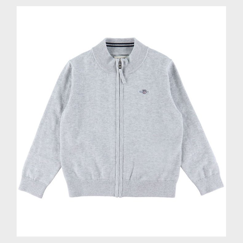 GANT Cardigan - Shield Cotton Zip - Strik - Light Grey Melange
