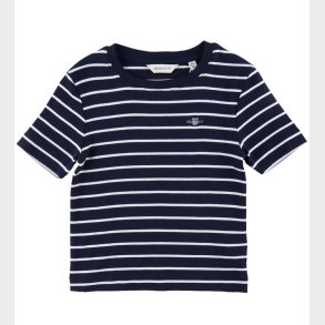 GANT T-Shirt - Striped Shield Slim - Rib - Evening Blue