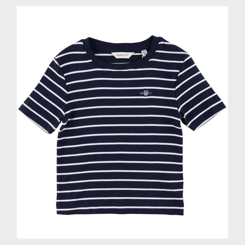 GANT T-Shirt - Striped Shield Slim - Rib - Evening Blue