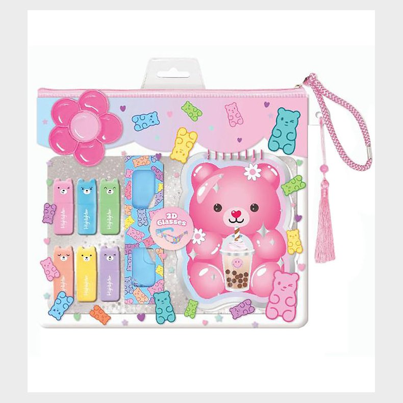 Hot Focus Notesbog m. Highlightere/3D Brille I Taske