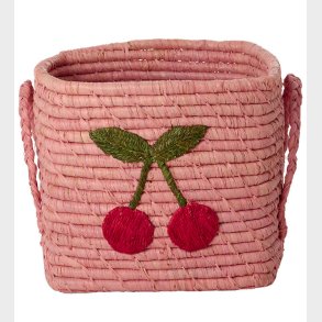Rice Opbevaringskurv - Raffia/Sgrs - 20x20 cm - Pink/Kirsebr