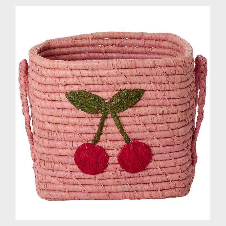 Rice Opbevaringskurv - Raffia/Sgrs - 20x20 cm - Pink/Kirsebr