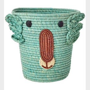 Rice Opbevaringskurv - Raffia/Sgrs - 20x30 cm - Aqua/Koala