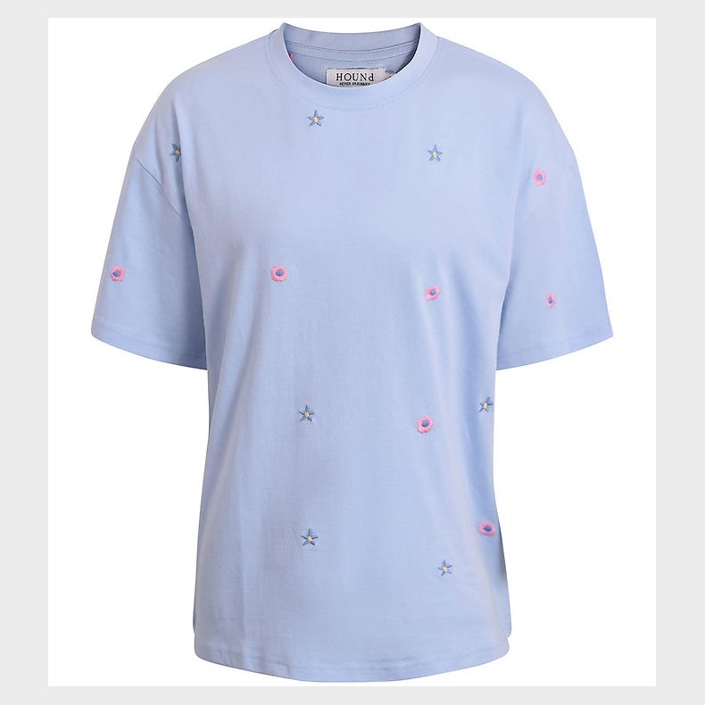 Hound T-shirt - Lysebl m. Blomster