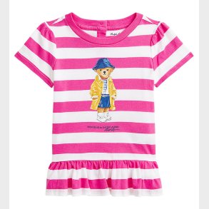 Polo Ralph Lauren T-shirt - Pink/Hvidstribet m. Bamse