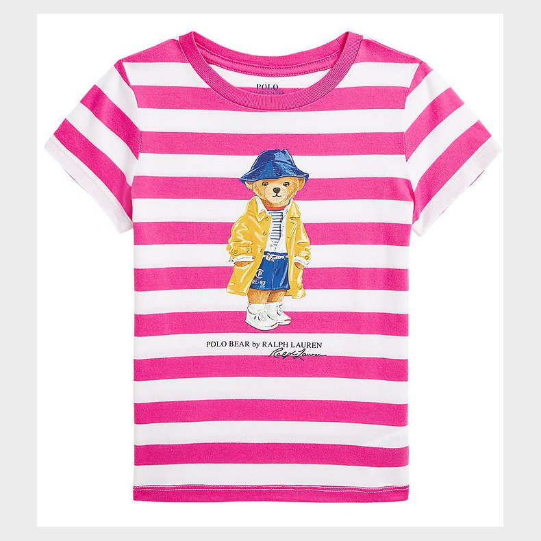 Polo Ralph Lauren T-shirt - Pink/Hvidstribet m. Bamse