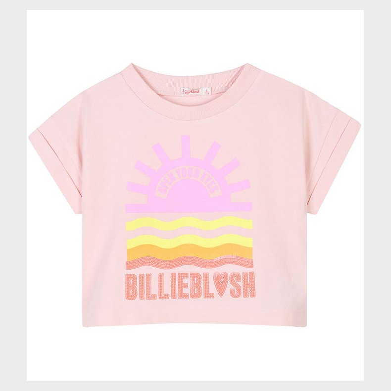 Billieblush T-shirt - Cropped - Rosa m. Print/Pailletter