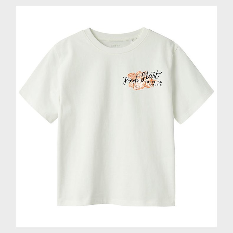 Name It T-shirt - NkfBoway - Cloud Dancer/RED ORANGE