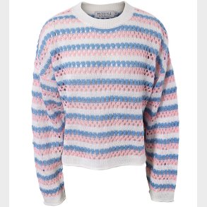Hound Bluse - Strik - Rosa/Hvid/Blstribet m. Hulmnster