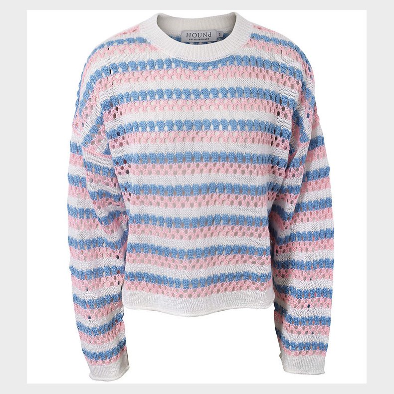 Hound Bluse - Strik - Rosa/Hvid/Blstribet m. Hulmnster