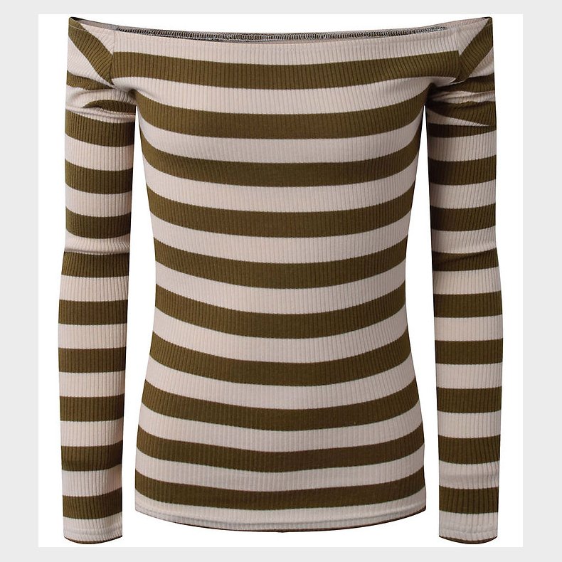 Hound Bluse - Off-shoulder - Armygrn/Beigestribet