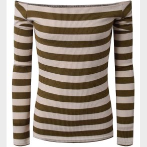 Hound Bluse - Off-shoulder - Armygrn/Beigestribet