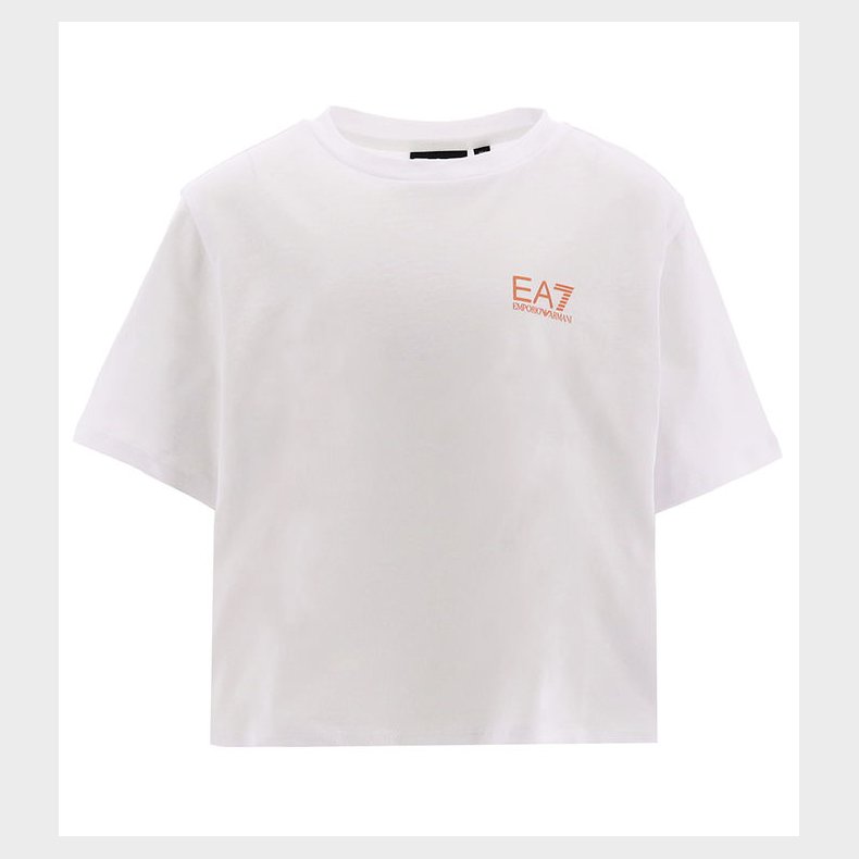EA7 T-shirt - Cropped - Hvid m. Koral