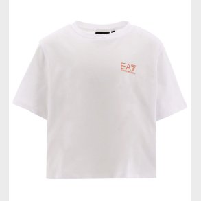 EA7 T-shirt - Cropped - Hvid m. Koral