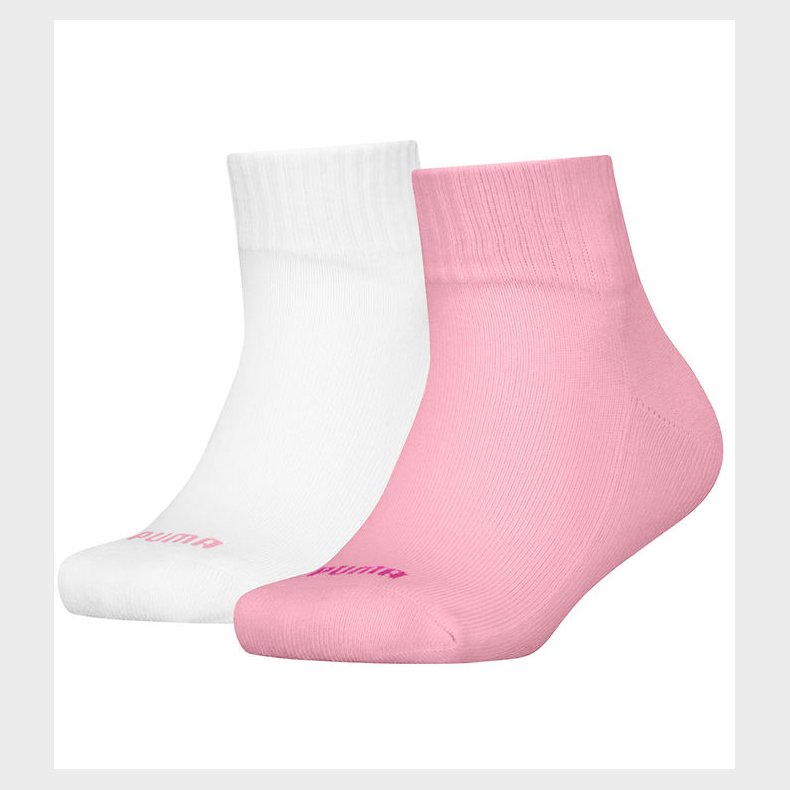 Puma Strmper - Kids Quarter - 2-pak - Hvid/Rosa m. Hjerte Logo