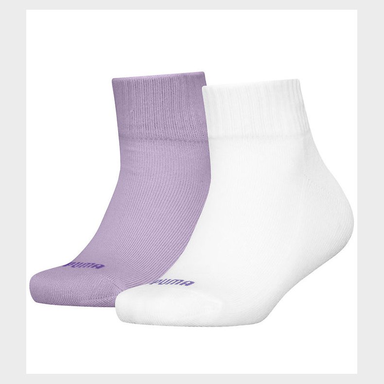 Puma Ankelstr�mper - 2-pak - Kids Quarter - Lilla/Hvid m. Hjerte
