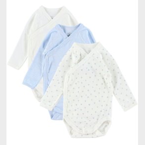 Petit Bateau Sl-om Bodyer l/ - 3-pak - Hvid/Bl