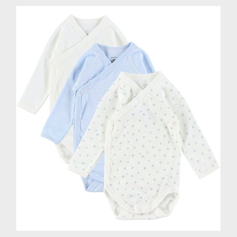 Petit Bateau Sl-om Bodyer l/ - 3-pak - Hvid/Bl