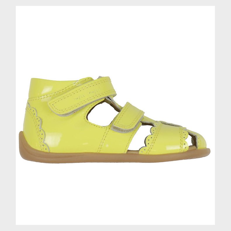 Pom Pom Sandaler - Two Velcro Scalloped - Yellow Patent