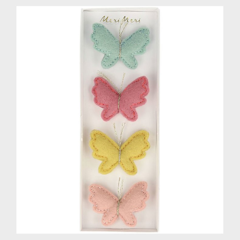 Meri Meri Hrspnder - 4-pak - Filt - Sommerfugle - 5 cm - Clips
