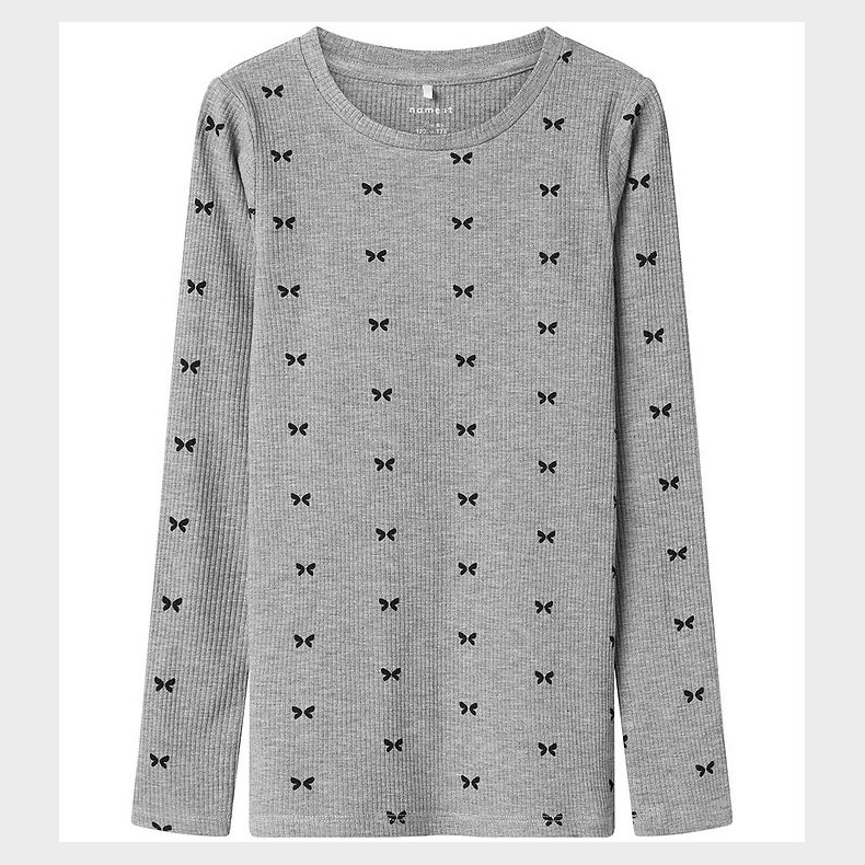 Name It Bluse - Rib - NkfDans - Grmeleret/Sort m. Sljfer