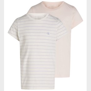Calvin Klein T-shirt - 2 pak - Stripe Slim - Silver Peony/Purple