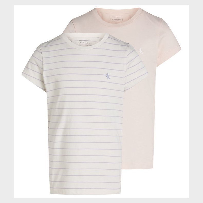 Calvin Klein T-shirt - 2 pak - Stripe Slim - Silver Peony/Purple