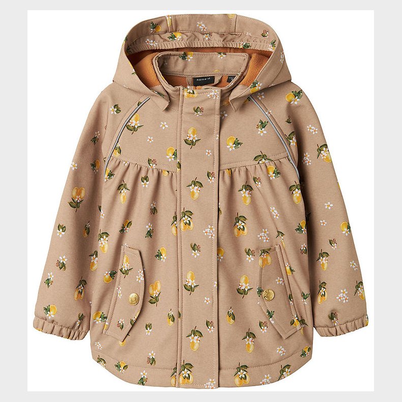 Name It Softshelljakke m. Fleece - NmfAlfa08 - Light Taupe/Lemon