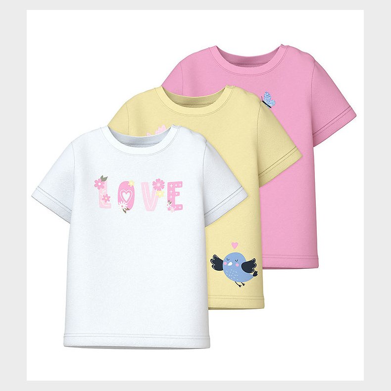 Name It T-shirt - 3 Pack - NbfVubie - Pink Frosting/Pastel Yell