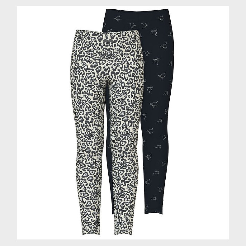 Name It Leggings - 2-pak - NkfVivian - Lysegrmeleret/Sort m. Le