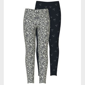 Name It Leggings - 2-pak - NkfVivian - Lysegrmeleret/Sort m. Le