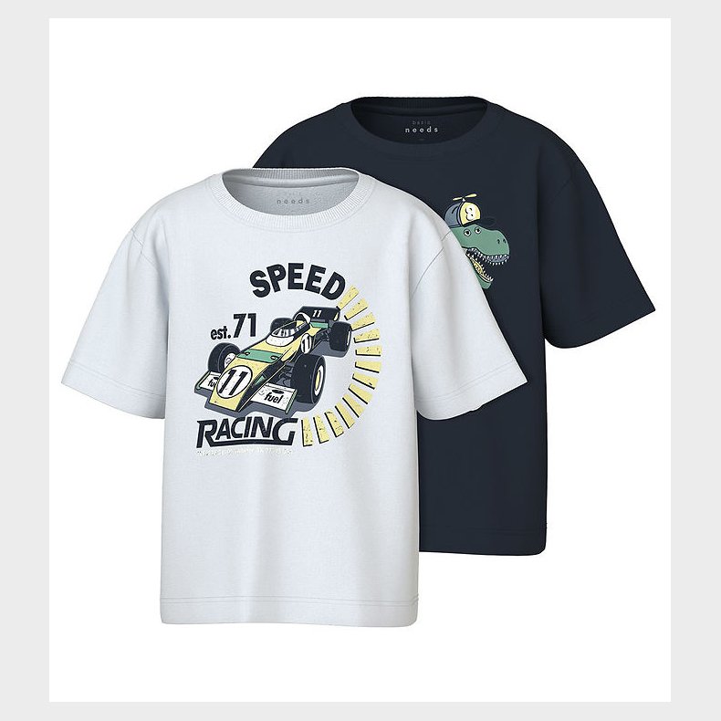 Name It T-shirt - 2-pak - NmmVictor - Bright White/Navy blazer
