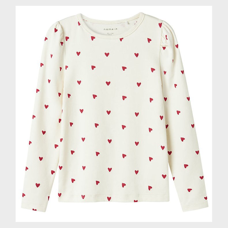 Name It Bluse - NmfDheart - Cloud Dancer m. Hjerter