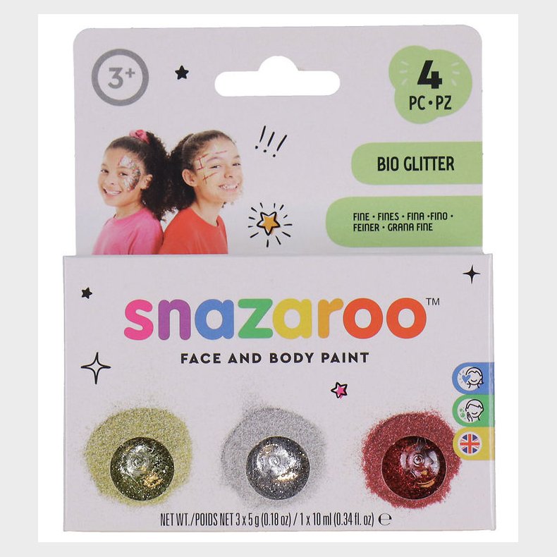 Snazaroo Sminke - BIO Glitter Fine - 3 stk. - Guld/Slv/Pink