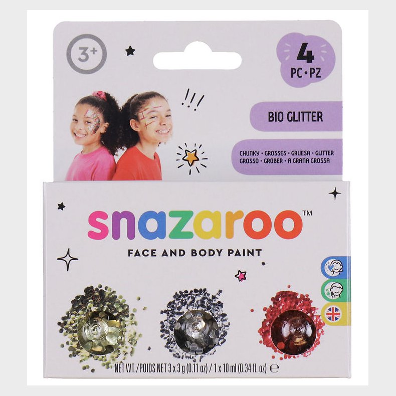 Snazaroo Sminke - BIO Glitter Chunky - 3 stk. - Guld/Slv/Pink