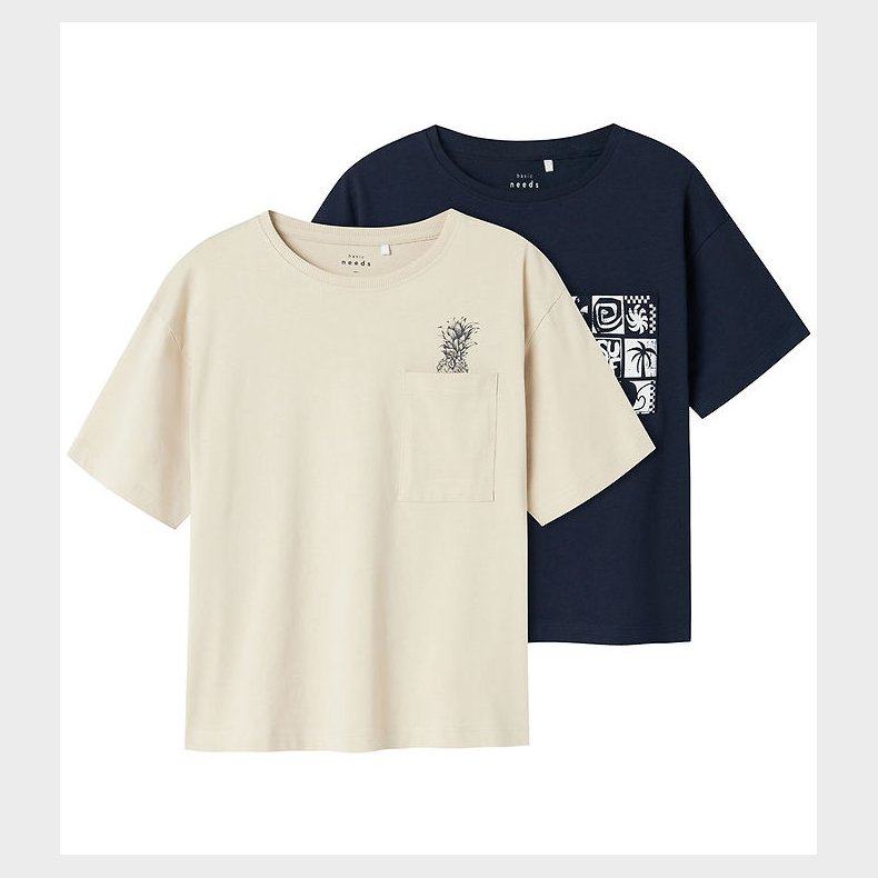 Name it T-shirt - NkmVilian - 2 Pak - Navy Blazer/Bright white m