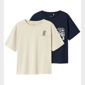 Name it T-shirt - NkmVilian - 2 Pak - Navy Blazer/Bright white m