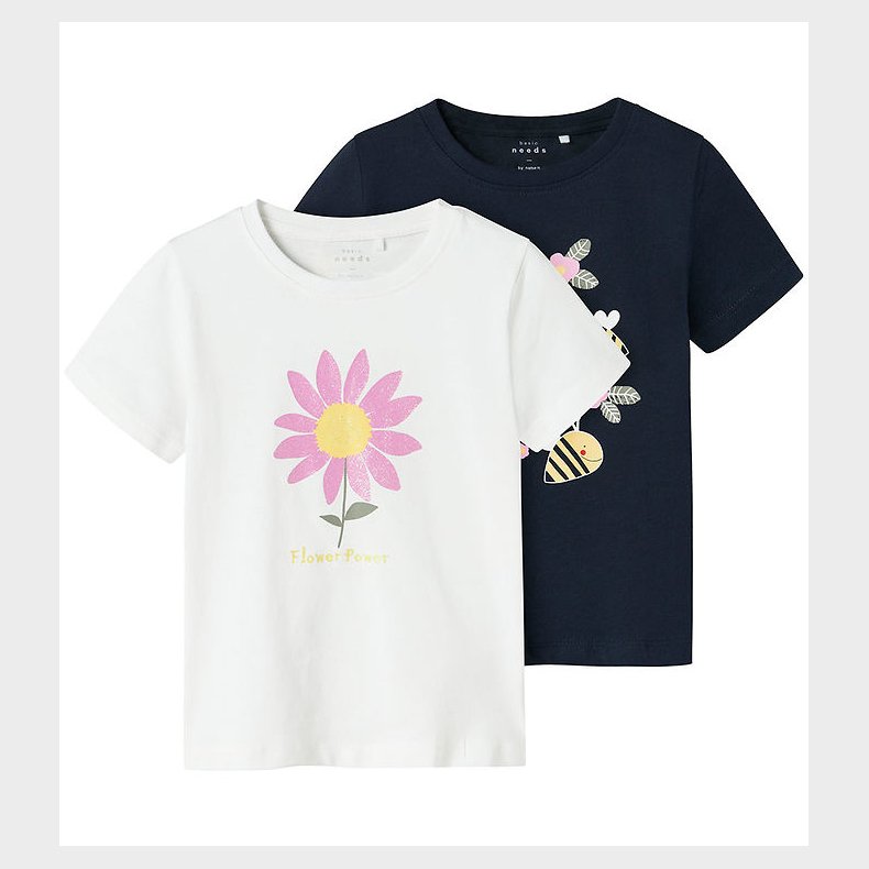 Name It T-shirt - NmfVeen - 2-pak - Navy Blazer/Bright White