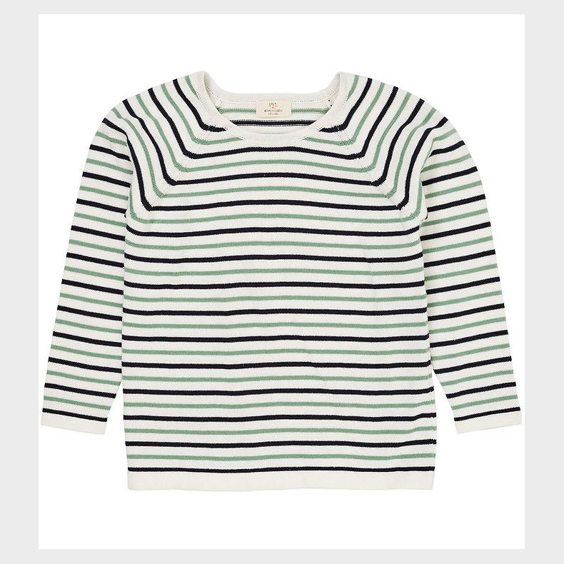 Copenhagen Colors Bluse - Strik - Cream Navy/Green Comb