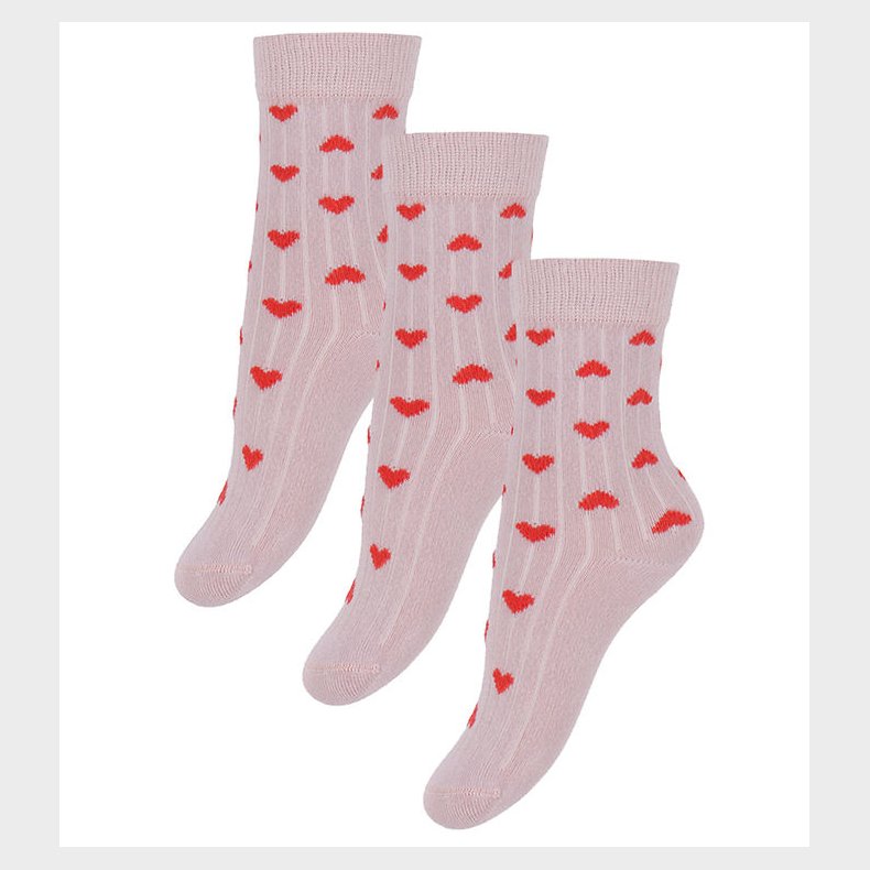 Minipop Str�mper - Rib - Bambus - 3-pak - Rose Heart