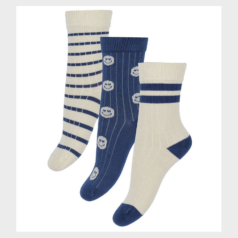 Minipop Str�mper - Rib - Bambus - 3-pak - Cobalt Mix