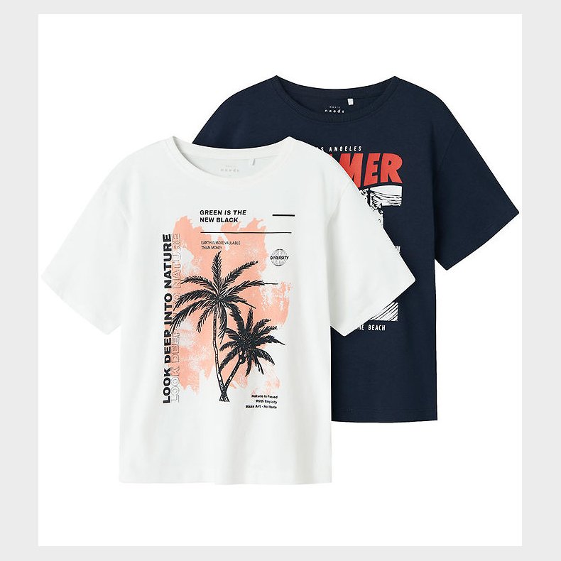 Name It T-shirt - 2-pak - NkmVagno - Bright White/Navy blazer