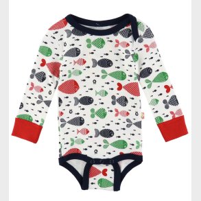 Katvig Body L/ - Hvid m. Fisk