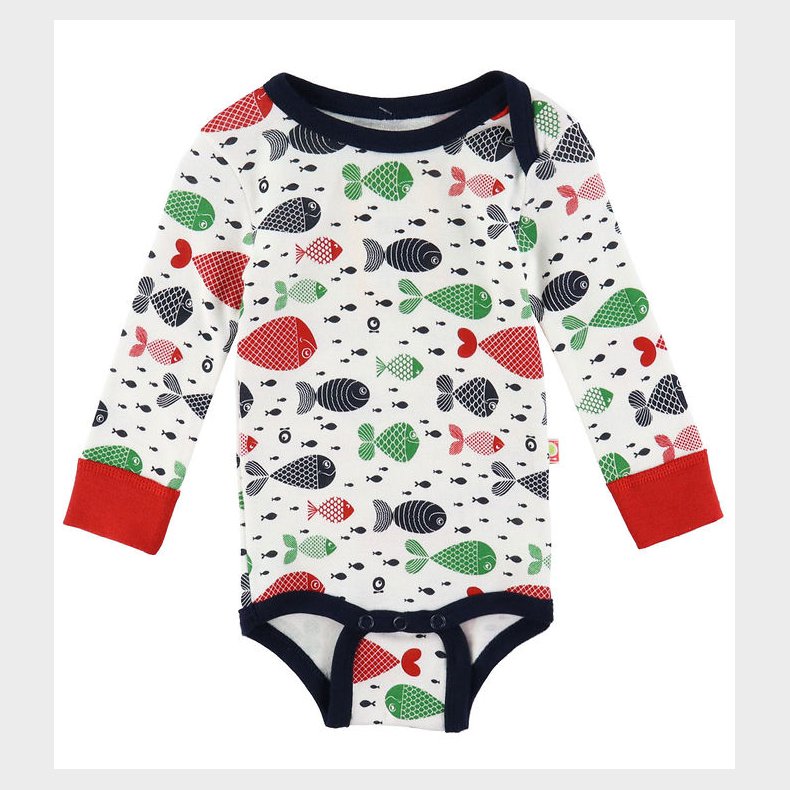 Katvig Body L/ - Hvid m. Fisk