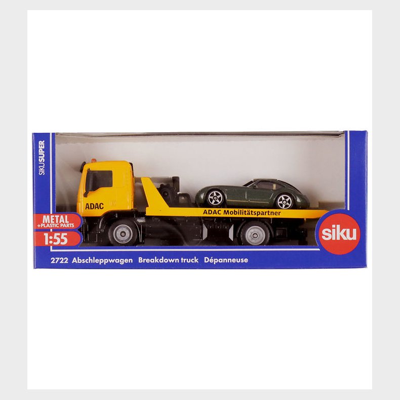 Siku Lastbil m. Bil - 1:55 - Breakdown Truck - Gul