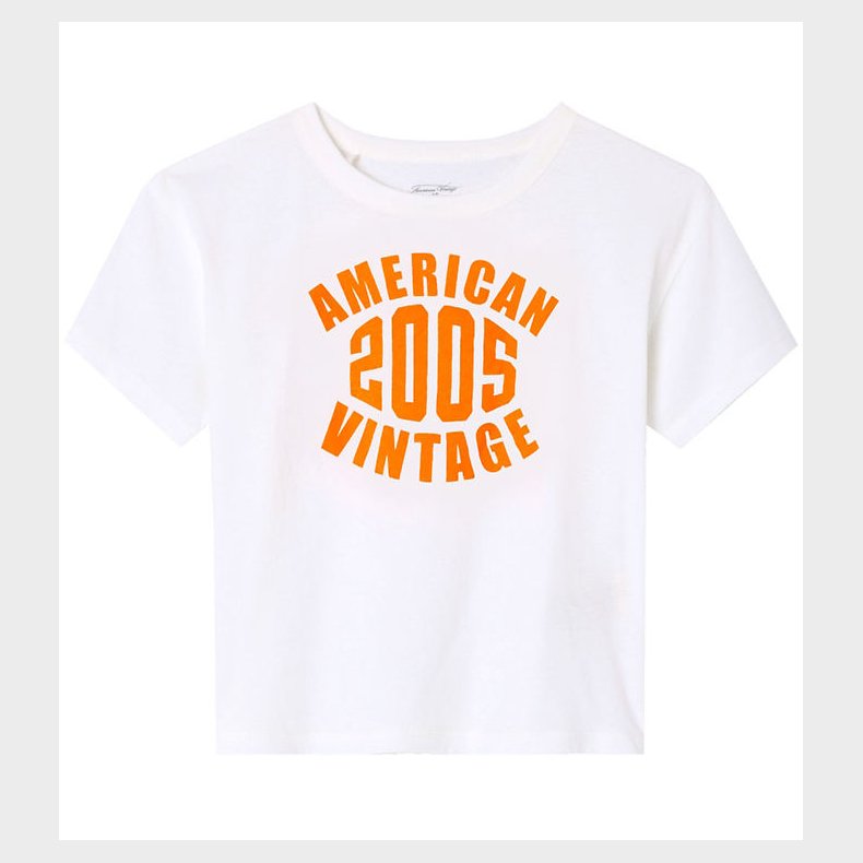American Vintage T-shirt - Gamipy - Hvid/Neonorange