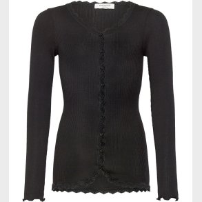 Rosemunde Cardigan - Rib - Balta - Sort m. Blonder