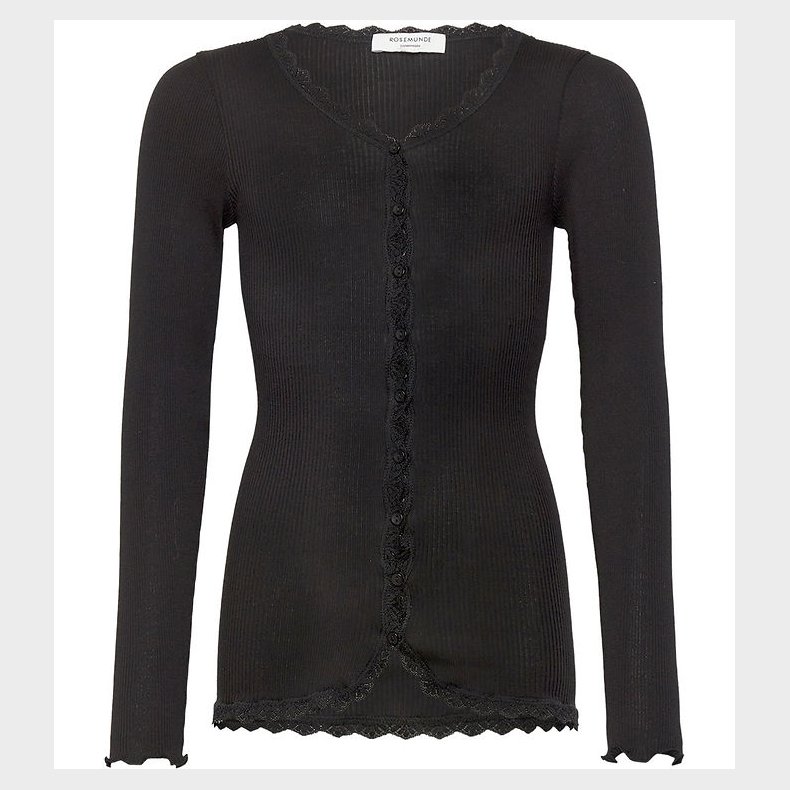 Rosemunde Cardigan - Rib - Balta - Sort m. Blonder