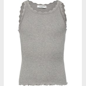 Rosemunde Top - Rib - Balta - Gr�meleret m. Blonder