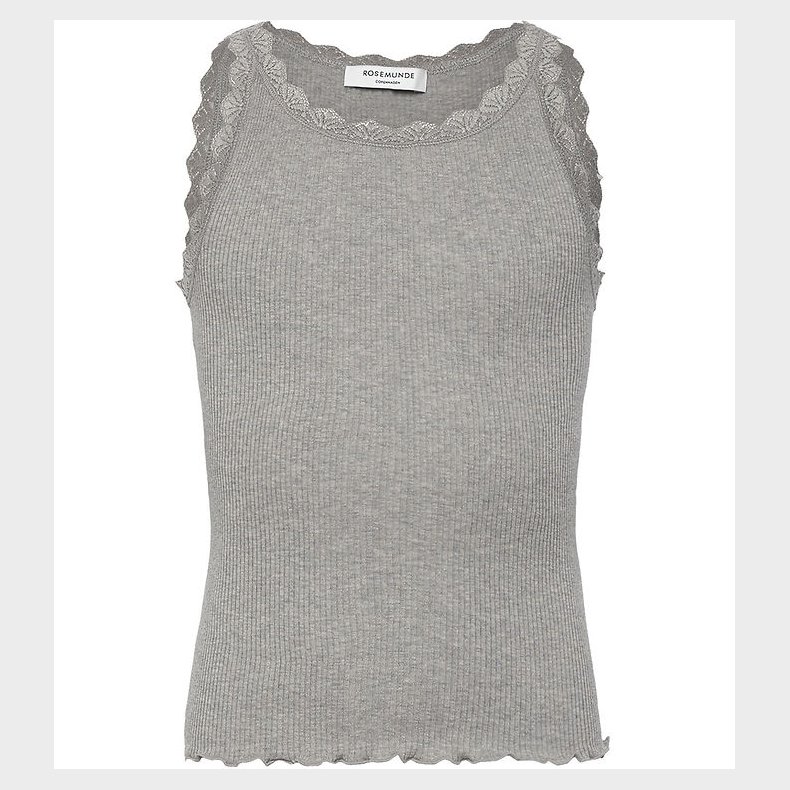 Rosemunde Top - Rib - Balta - Gr�meleret m. Blonder